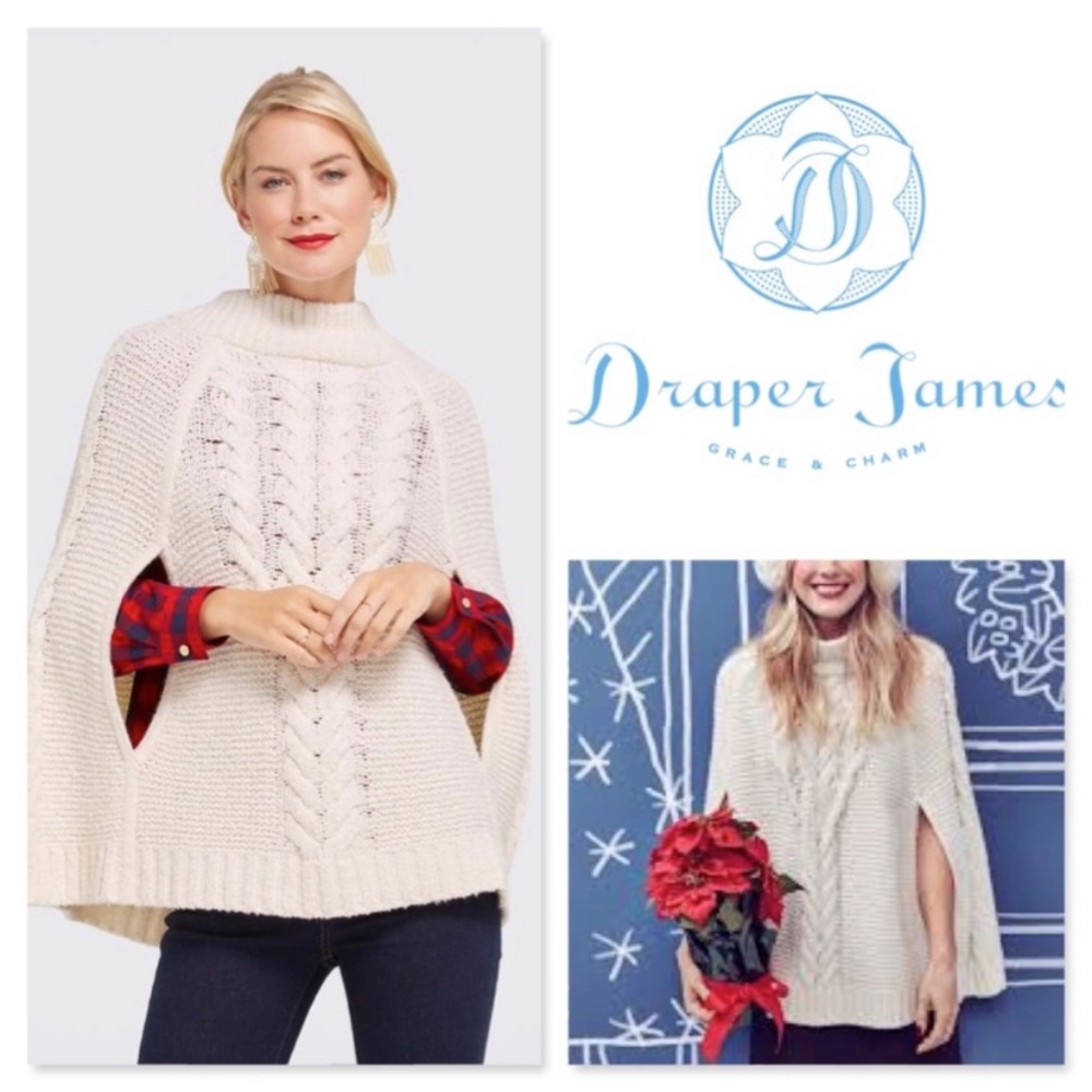 Draper James Cable Chunky Knit Poncho Wool and Alpaca Blend Sweater Size XS/S